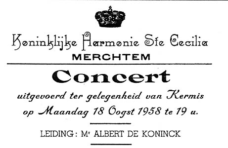Geen kermis zonder concert van de lokale muziekvereniging (detail uit het programma van harmonie Sint-Cecilia uit Merchtem uit 1958)